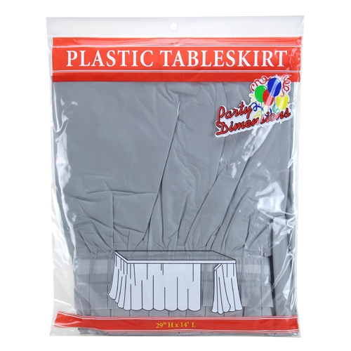 Silver 29"H X 14'L Plastic Disposable Party Table Skirt