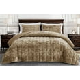 thumbnail image 2 of Chezmoi Collection Piers Tan Velvet Quilt Queen Set, 3-Piece Lush Plush Distressed Velvet Bedding All Season Lightweight Bedspread, Brushed Microfiber Reverse with Double Square Stitch, 2 of 9