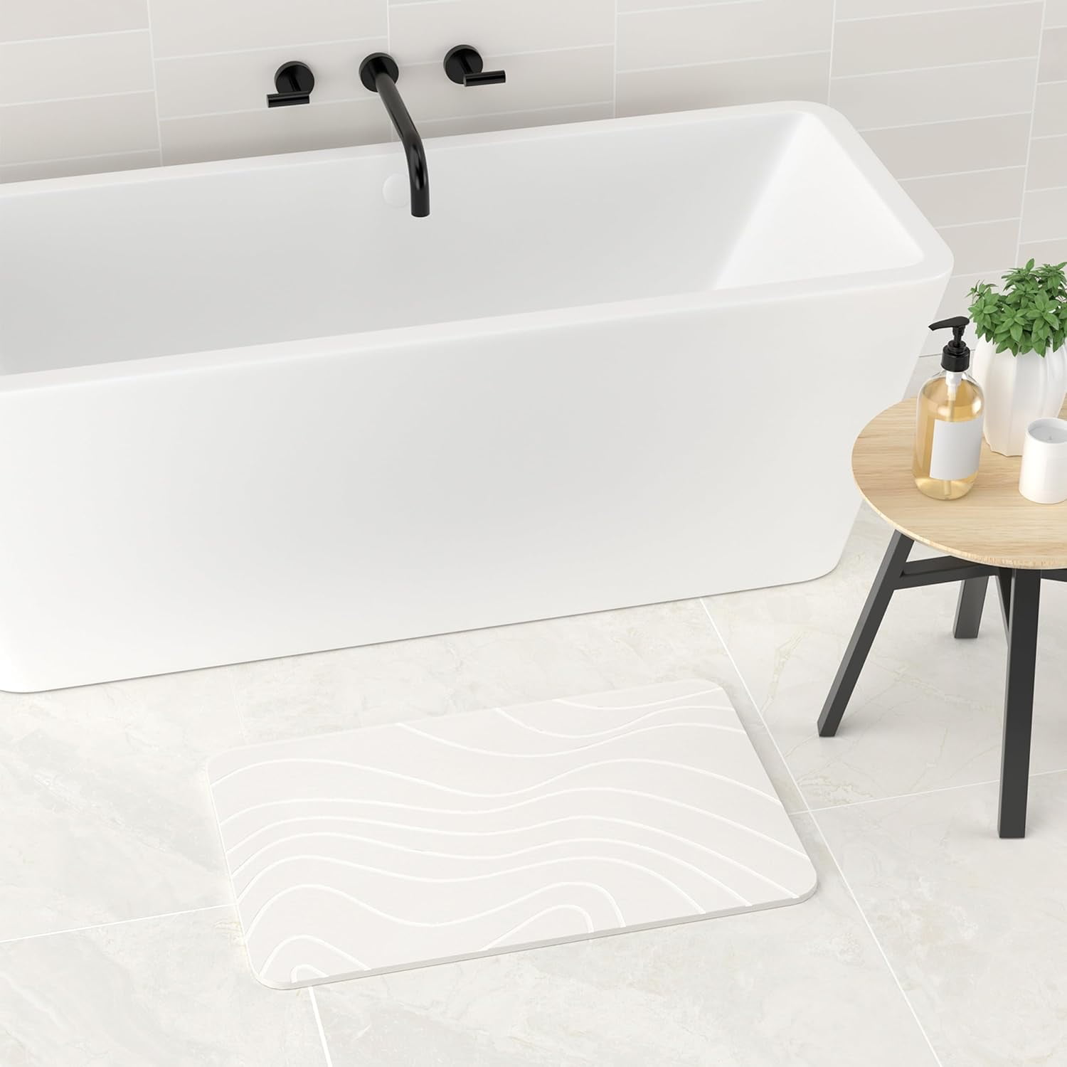 HBlife Stone Bath Mat, Diatomaceous Earth Bath Mat Bathmat, Non Slip Super Absorbent Quick Drying Diatomite Stone Bath Shower Mat for Bathroom, 23" x 15", White