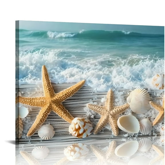 FCXZI Starfish Seashells Ocean Wall Decor Canvas Art Ready To Hang 16x12in