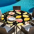 thumbnail image 6 of Summer Fruit Round Tablecloth 36-44 Inch Round Fitted Table Cloth with Elastic Edge, Spring Botanical Lemon Peach Black Waterproof Table Cover Protector for Outdoor Picnic Party Dining, 6 of 9