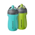 thumbnail image 1 of Tommee Tippee Botella deportiva aislada, 9 oz, botella de agua para niños pequeños sin derrames durante 12 meses o más, válvula de dos piezas que ayuda a detener derrames, paquete de 2, verde y verde, 1 of 5