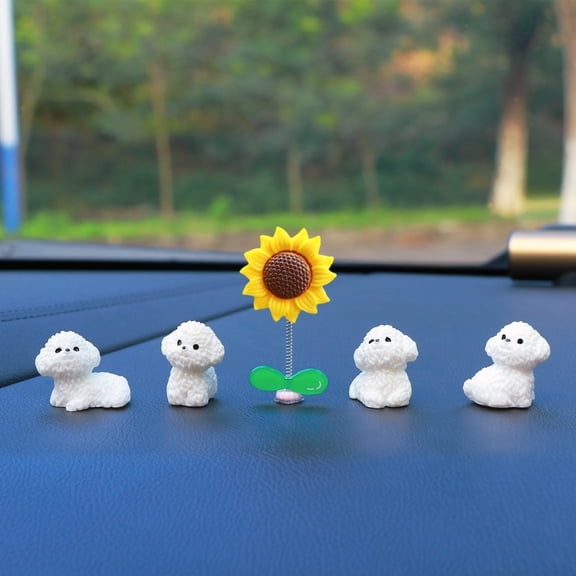 Bobblehead Dashboard Decoration Set, Sunflower, Dog Figurines, Shaking Head Motion, Durable Plastic, 5 Piece