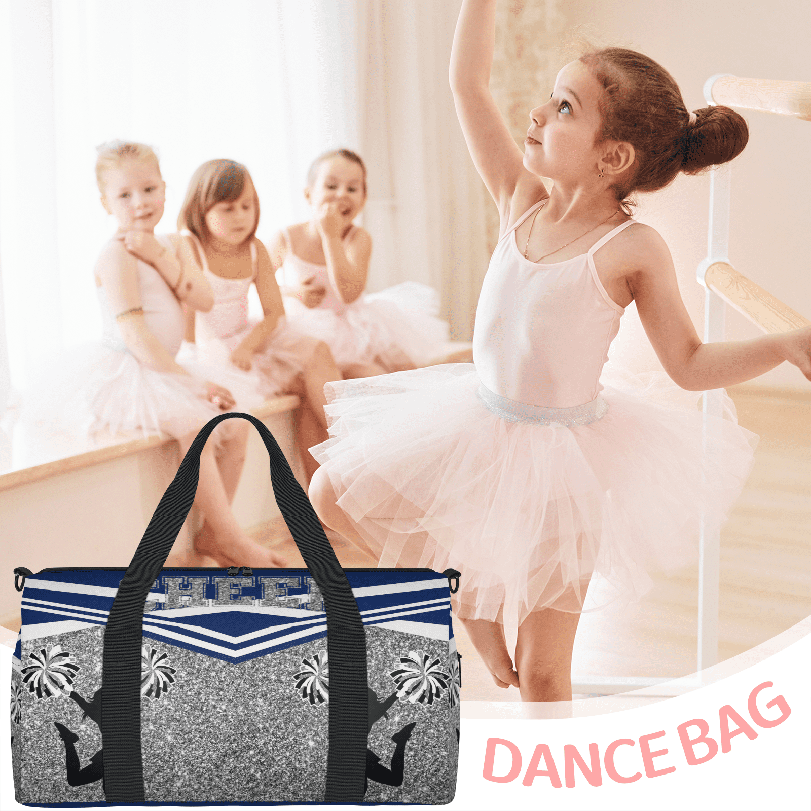Herdesigns Blue Cheerleading Travel Duffle Bag Sports Yoga Weekender Overnight Carry on Workout Bags Lightweight Waterproof Gym Tote Bag for Women