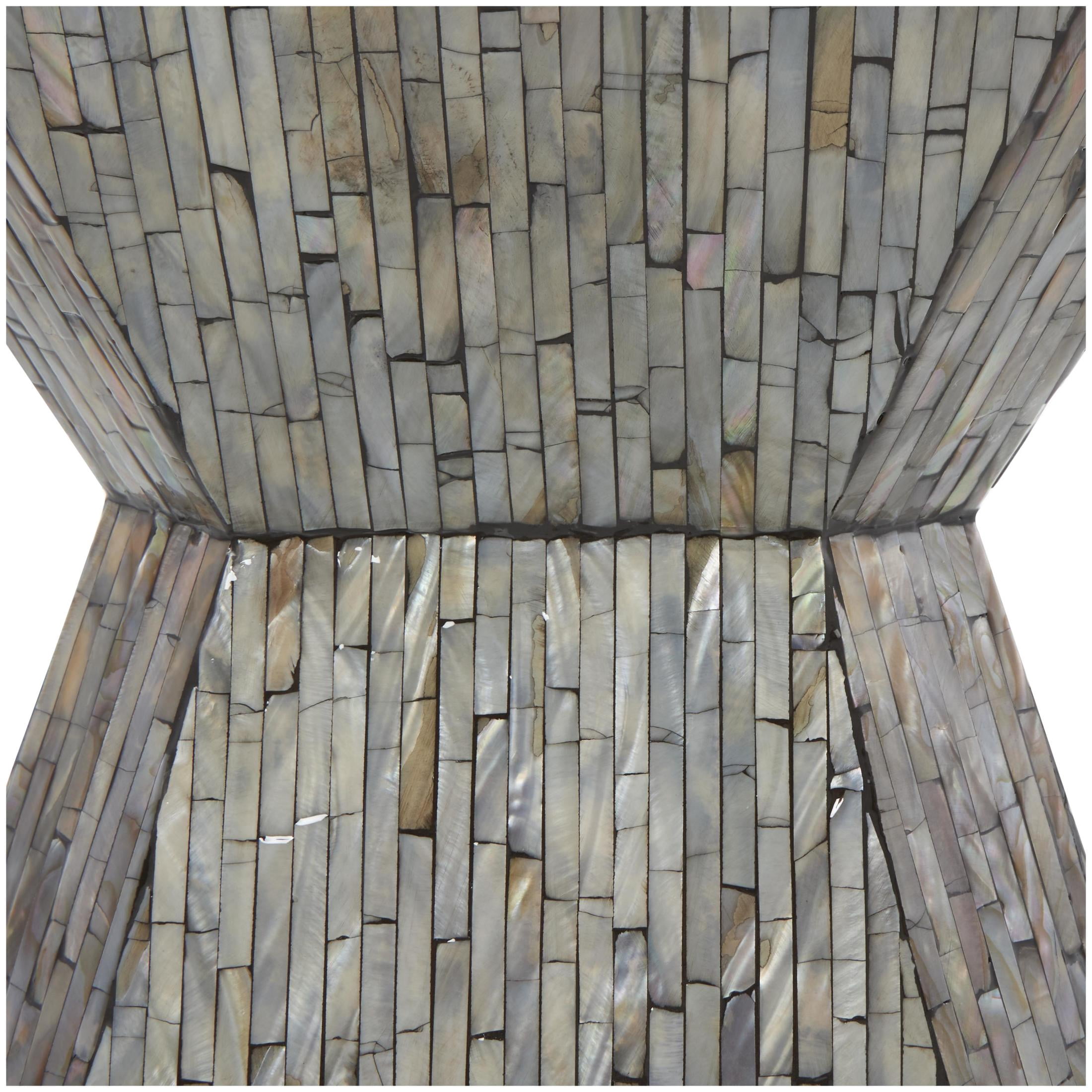 DecMode 16" x 20" Gray Mother of Pearl Shell Handmade Hourglass Geometric Accent Table with Linear Mosaic Pattern, 1-Piece