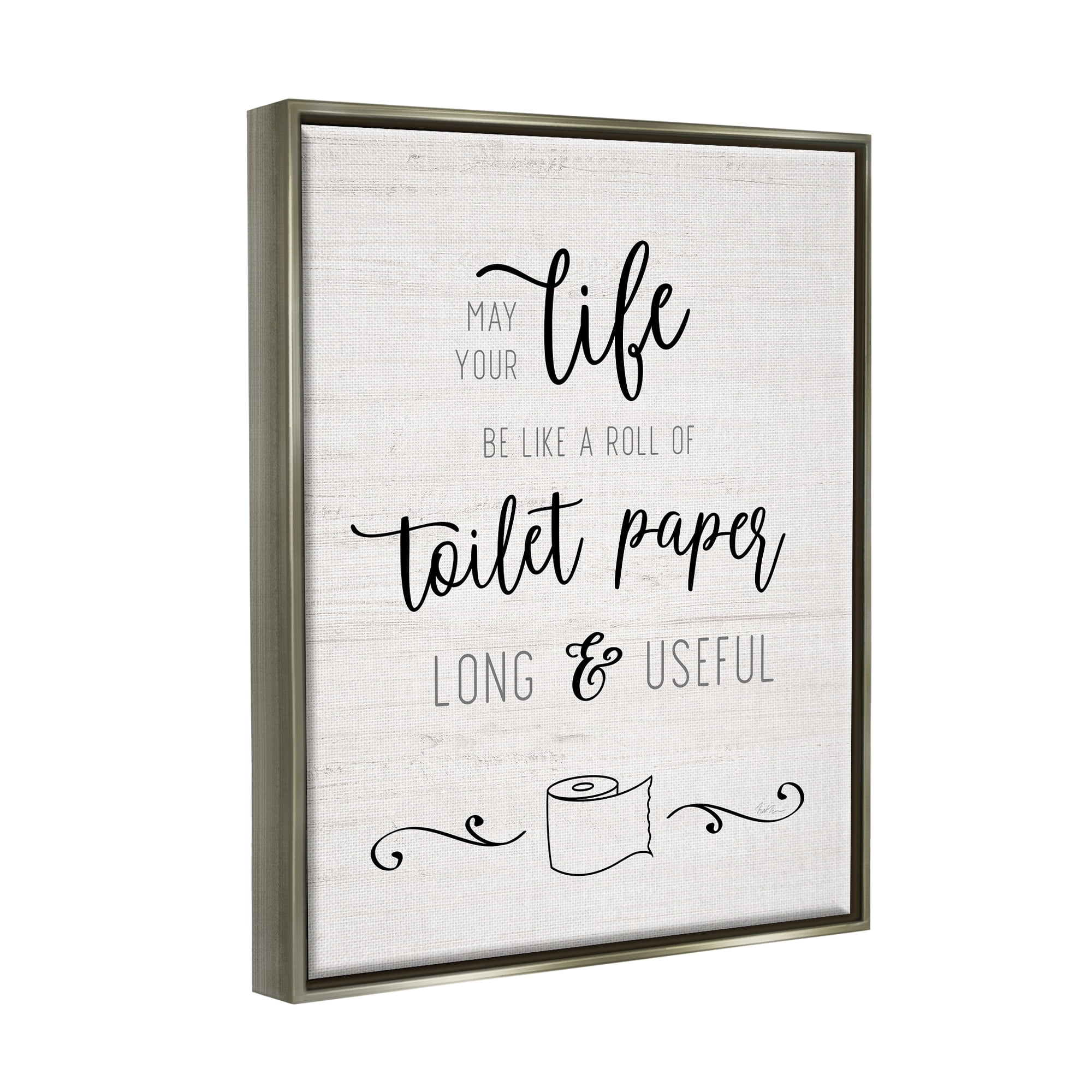 Stupell Industries Life Like Toilet Paper Roll Long and Useful Phrase Luster Gray Framed Floating Canvas Wall Art, 16x20, by Natalie Carpentieri