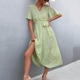 thumbnail image 5 of Summer Saving Clearance 2022! TIANEK Women Sun Dress Vintage Printed V Neck Short Sleeve Narrowing Waistline Cotton Sundresses for Women Long Dress, 5 of 6