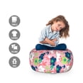 thumbnail image 2 of Floral Storage Toy Bag Chair, Cartoon Drawn Pastel Colored Ornamental Spring Flowers Art on Pink Backdrop, Stuffed Animal Organizer Washable Bag, Small Size, Multicolor, by Ambesonne, 2 of 3