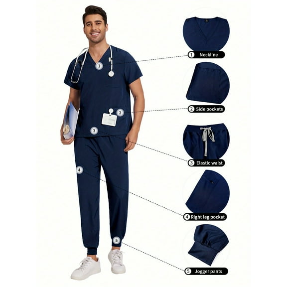 2025 New Multicolor Short Sleeve Mens Scrubs Uniforms Doctor Work Clothes Dentist Set Scrubs Tops Pants Men Hospital Nurse