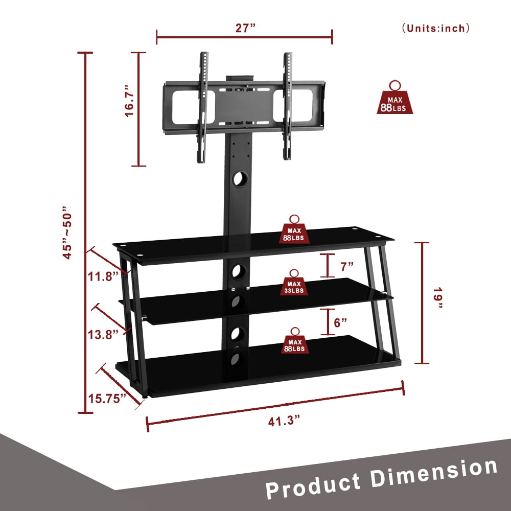 Euroco Black Multi-Function Angle And Height Adjustable Tempered Glass TV Stand