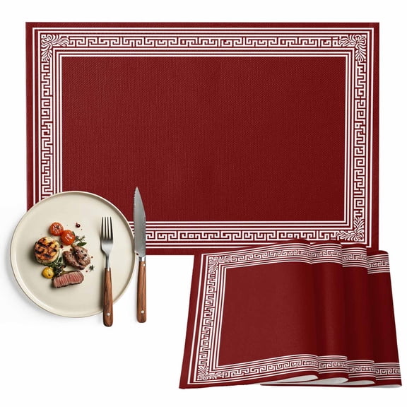 Placemats Set of 4, Red Key Pattern Place Mats Geometric Art Tablemats Washable Placemat Table Decoration for Kitchen Table Dinner Party Home Decor Indoor Outdoor 13x19 Inch