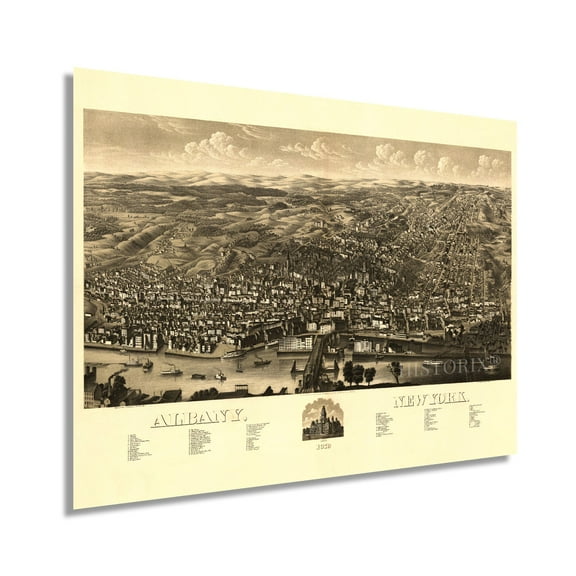 1879 Albany NY Map - Vintage Albany New York Wall Art - Old Albany New York Map - Bird's Eye View Map of Albany NY Poster - Historic Albany Map of New York