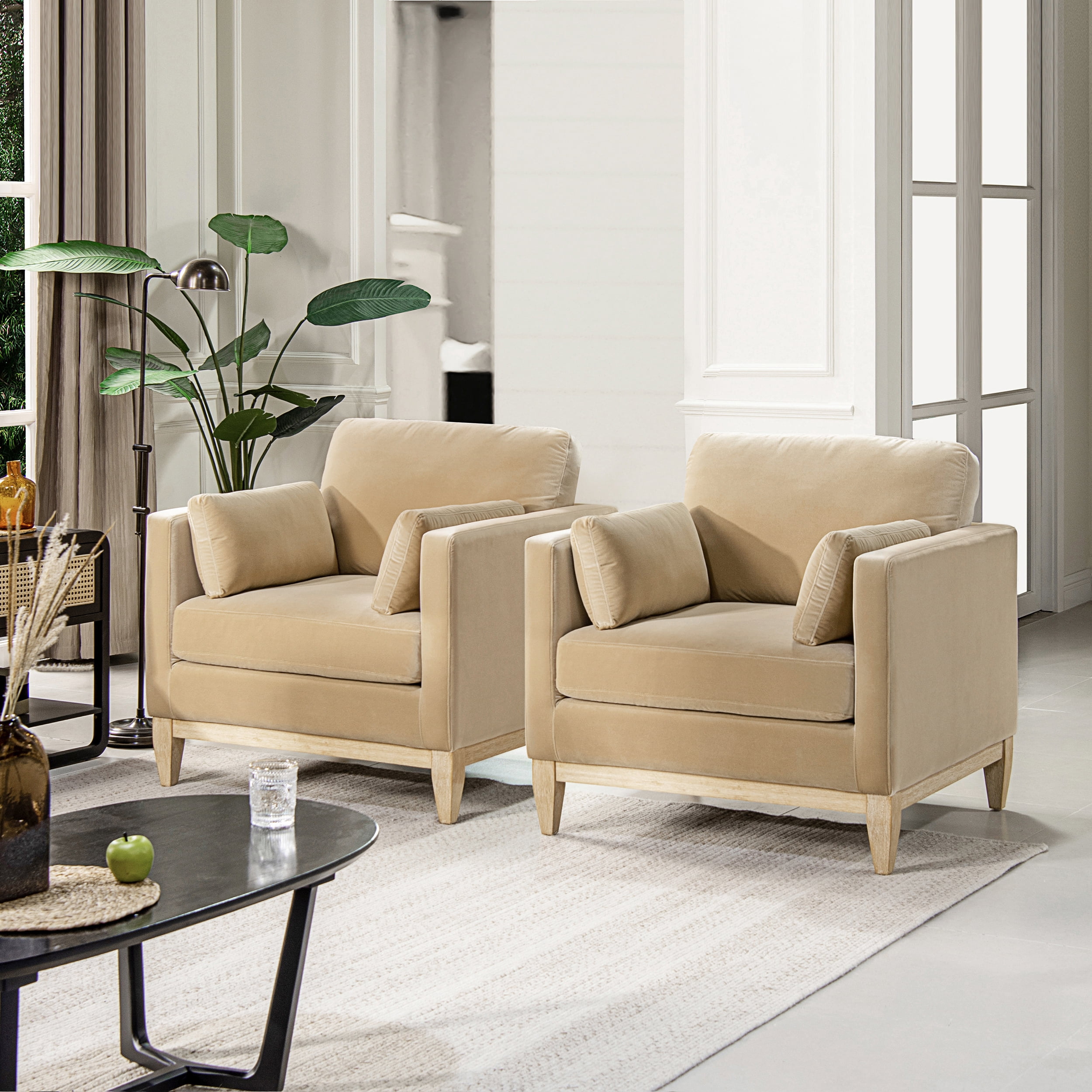 Knox 36" Modern Farmhouse Arm Chair Fawn Brown Performance Velvet