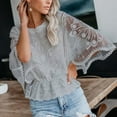 thumbnail image 3 of Perfectbot Lace Tops for Women Batwing Sleeves Crew Neck Eyelet Blouse Dressy Casual Elegant Shirt, 3 of 8