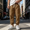 thumbnail image 3 of Homeyce Mens Linen Pants Elastic Drawstring Waist Straight-Legs Pants with Deep Pockets Cotton Linen Cotton Trousers Lightweight Casual Summer Yoga Beach Trousers,Brown L, 3 of 4