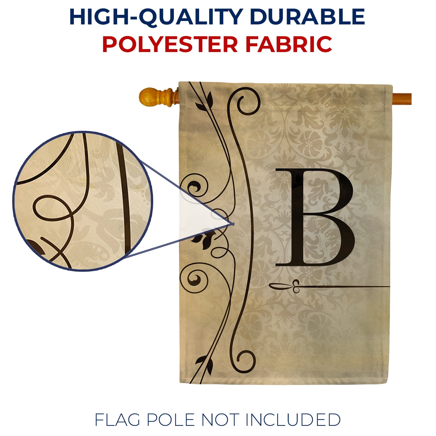 America Forever Fancy Scroll Monogram B House Flag, 28 x 40 inch Double Sided, Elegant Letter B Flag, Decorative Scroll Design, Personalized Initial Yard Art, Housewarming Gift