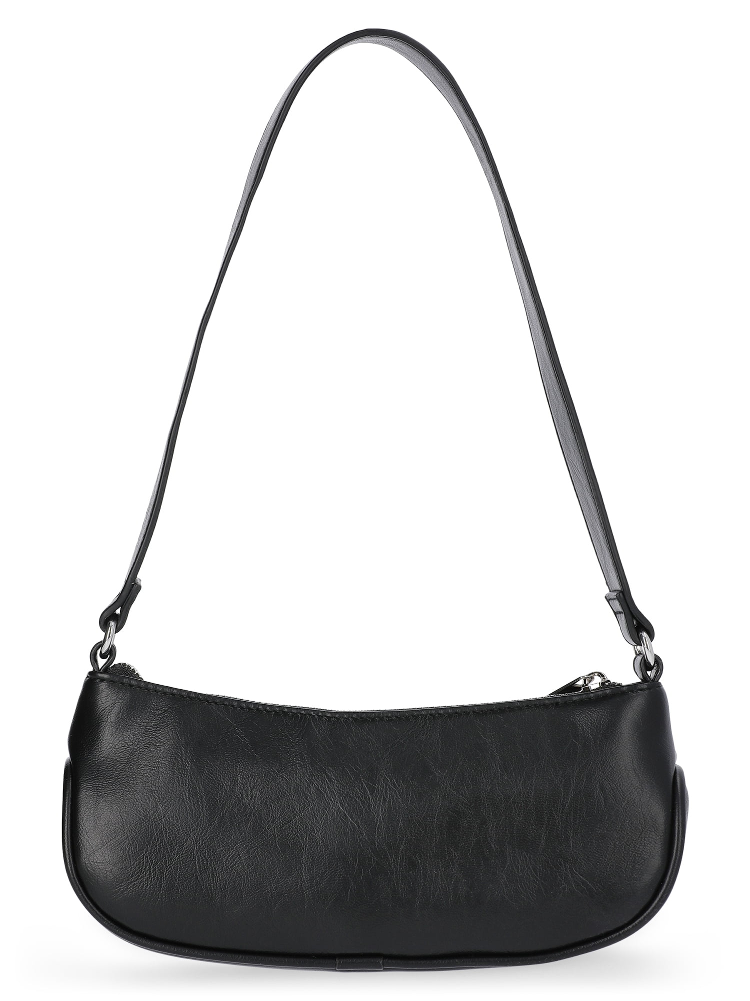 No Boundaries Women's Faux Leather Moto Shoulder Bag in Black