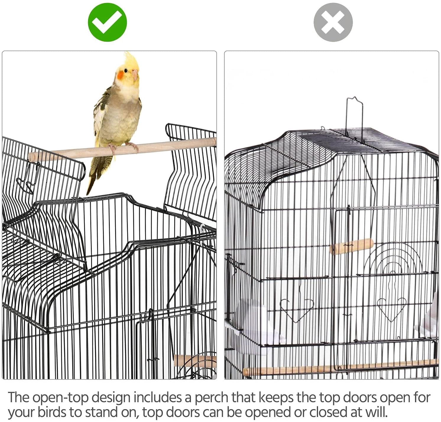 JessieMal 41-inch Open Top Medium Bird Cages for Parakeets Finches Canaries Lovebirds Small Quaker Parrots Cockatiels Budgie Green Cheek Conure Travel Pet Flight Birdcage