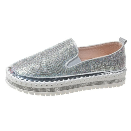 QYZEU Dress Shoes for Women New Shoes Leather Casual Women Womens Casual Shoes Work Dating Slip On Sneaker Woman Elegant Shoes Walking Lightweight Shoes Silver 38