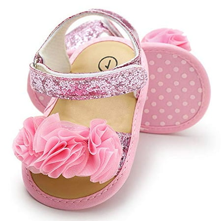 

LAFEGEN Infant Baby Girls Summer Sandals with Flower Soft Sole Newborn Toddler First Walker Crib Dress Shoes 0-6 Months Infant 03 Rose