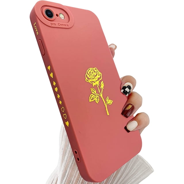 Funda para iPhone SE 2022/2020, iPhone 8, iPhone 7 de 4.7 pulgadas, con diseño de flor chapada en oro rosa y protección anticaídas para la lente, TPU suave a prueba de golpes para mujeres, niñas y
