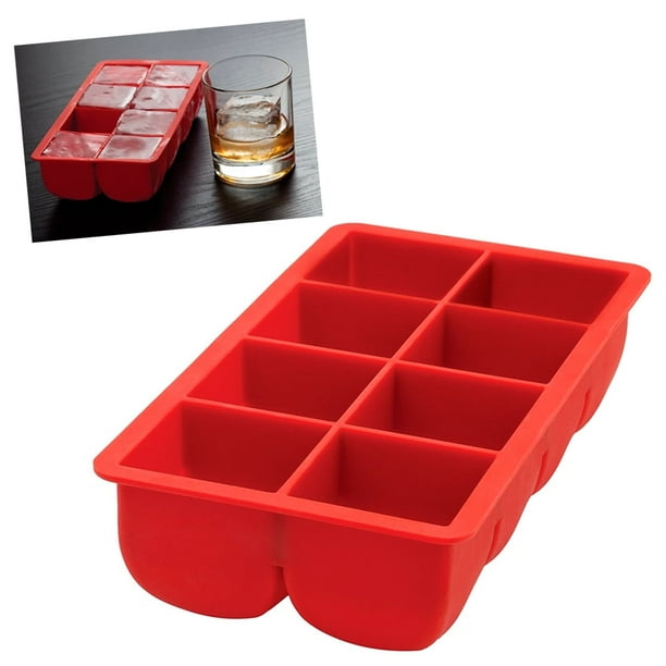 Acdanc Big Block Silicone Ice Cube Tray Large 2"X2" Red Party Bar Cocktails Drink Mold