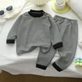 thumbnail image 2 of CUZIBR Girls Fall Outfit Thermal Underwear Suit Winter Warm Long Sleeve Striped Loungewear Soft Base Layer Comfy Homewear Girls Cute Clothing Set,Black,18-24 Months, 2 of 3