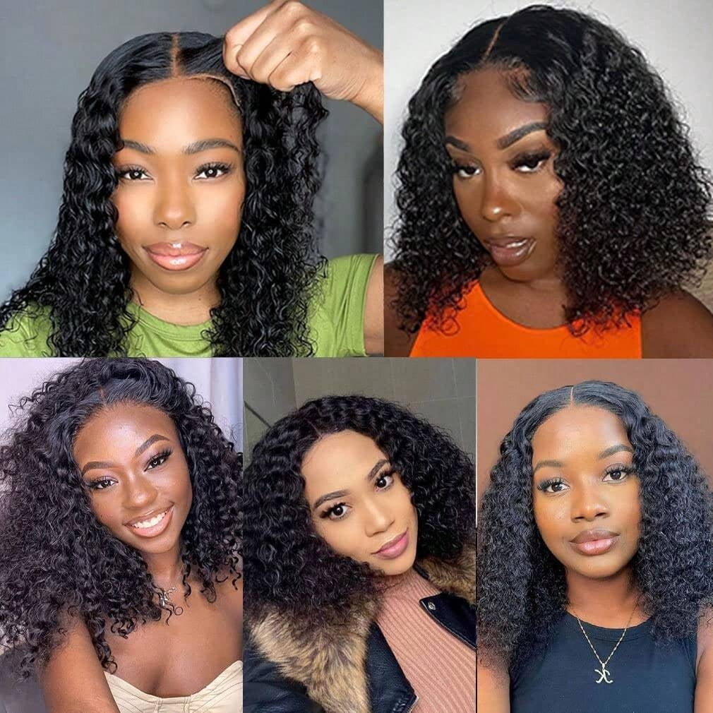 4x4 Wear and Go  Lace Closures Wigs Human Hair Natural Black Color Deep Wave  Bob Human Hair Wigs for Black Women  Wet and Wavy Human Hair Bob Wigs ,No glue,easy to wear