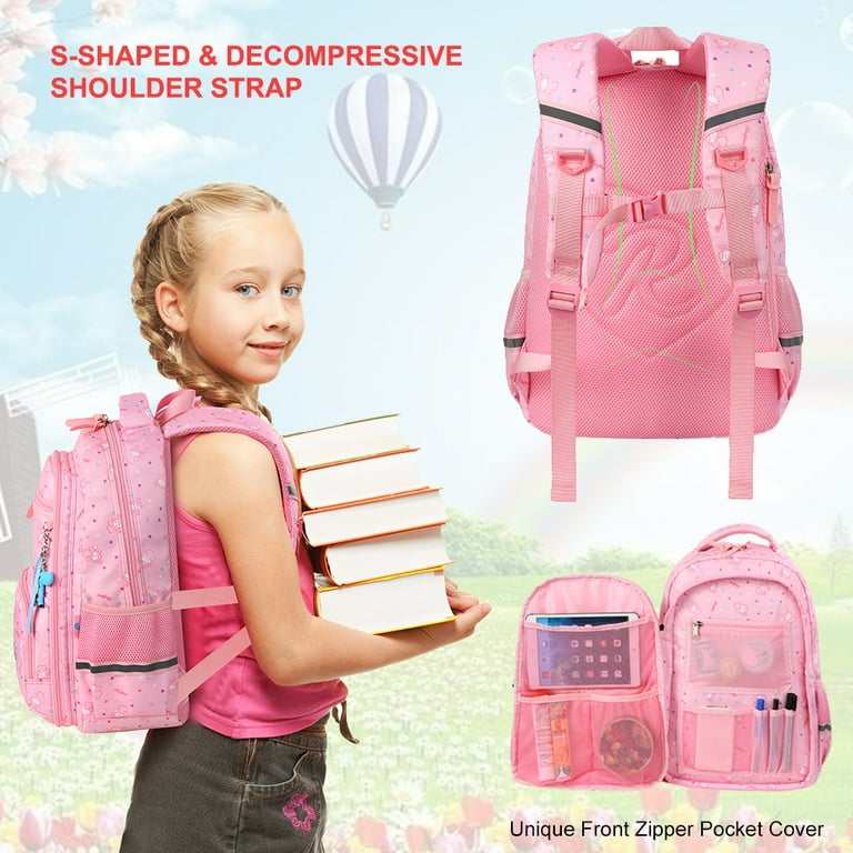 School Backpack for 7 12 Years Girls Adorable Student Shoulders Bag Stylish Printing School Bag Casual Outdoor Daypack Pink