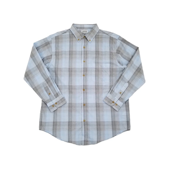 Haggar Mens Light Blue & Gray Plaid Woven Long Sleeve Button-Down Shirt L