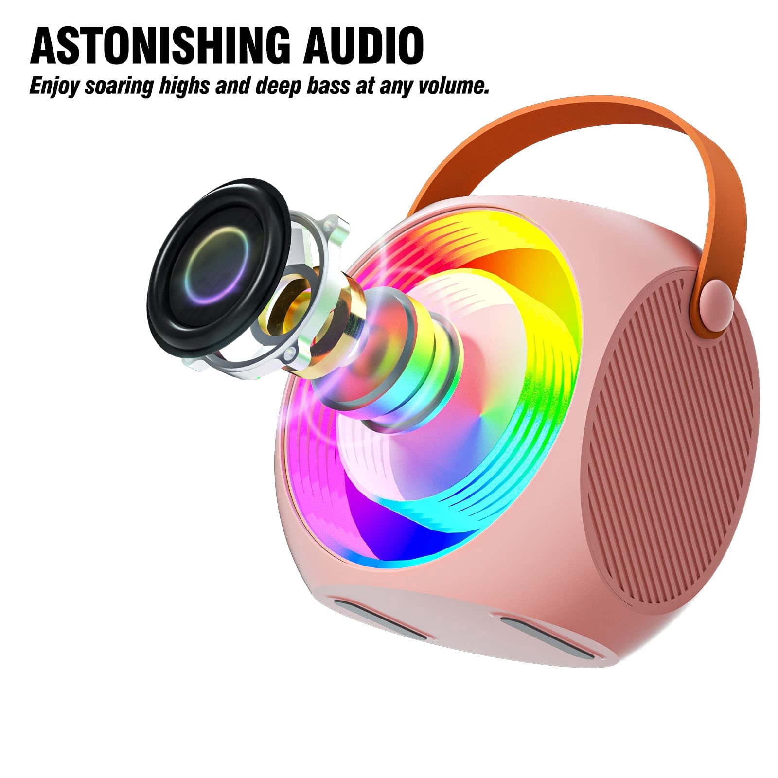 Mini Karaoke Machine for Kids Adults, Portable Karaoke Speaker with 2 Wilreless Microphones and Bluetooth for Home Party, Birthday Gifts for Boys/Girls,Pink