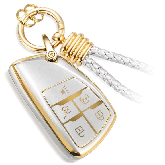 for Buick Key Fob Cover with Metal Braided Rope Keychain, Upgraded Soft Case for Avenir Envision Encore Chevy Suburban Tahoe GMC Yukon Denali (5 Buttons)