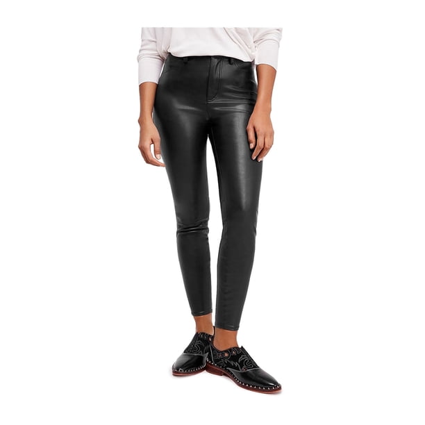 Free People Pantalones casuales de piel sintética para mujer, negro, 29