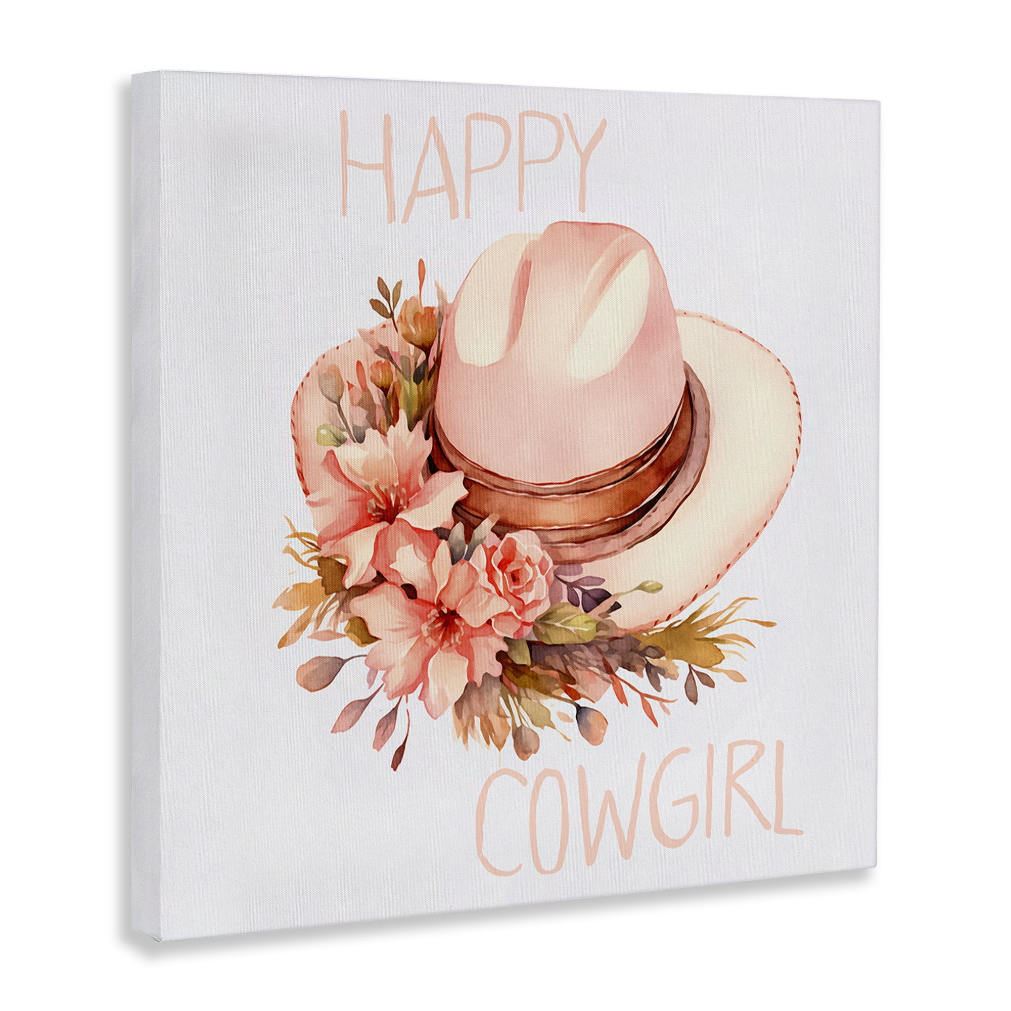 Stupell Industries Happy Cowgirl Floral Hat Plants & Flowers Painting Wrapped Canvas Art Print Wall Art, 36 x 36