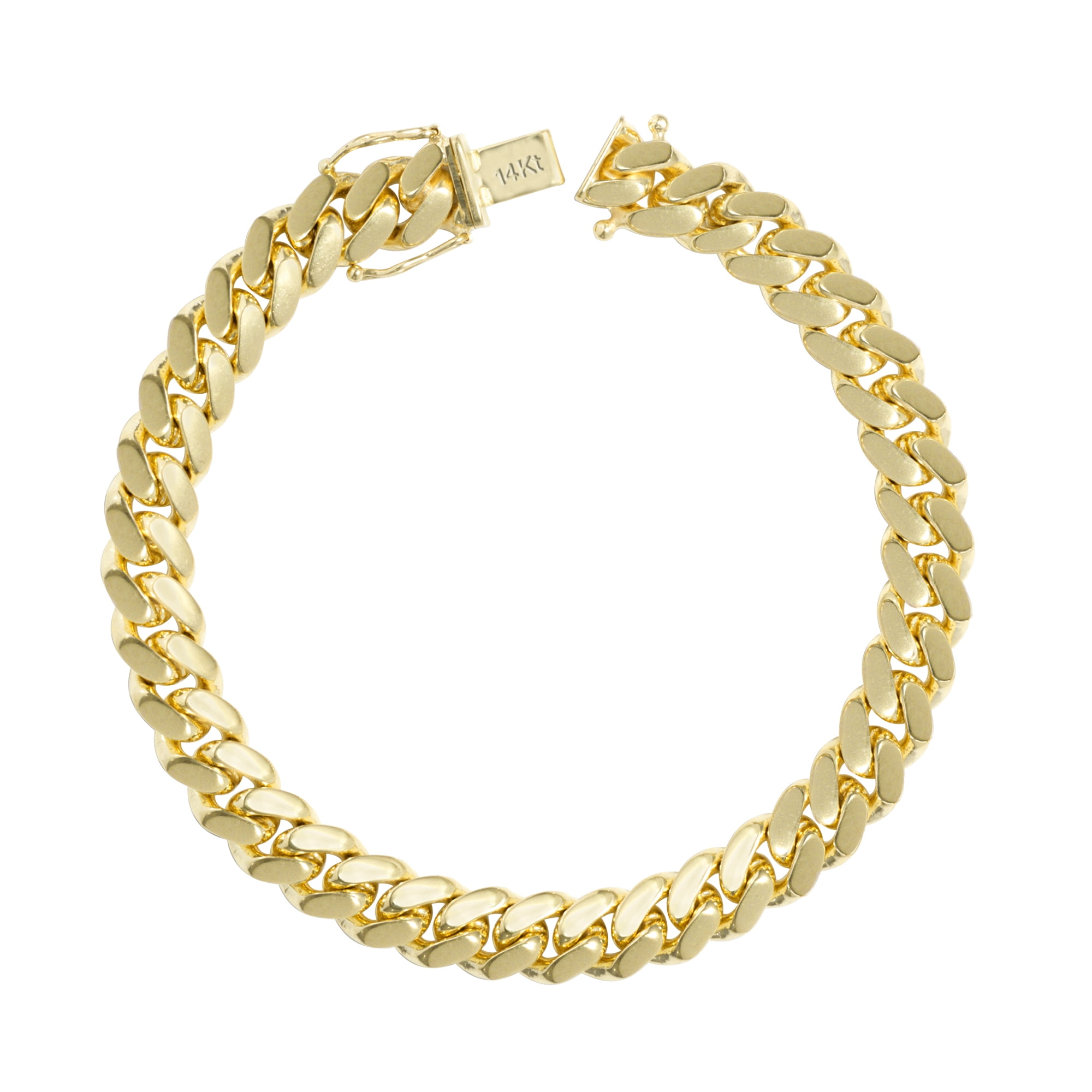 Nuragold - 14K Yellow Gold Mens Solid 8mm Miami Cuban Link Chain Bracelet Box Clasp, 7.5"- 9 ...