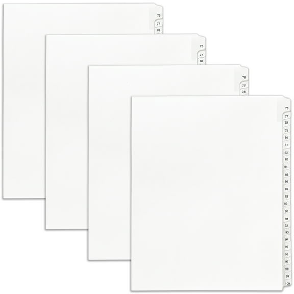 Avery Legal Exhibit Binder Dividers, Preprinted 76-100 Tab, Side Tabs, Unpunched Letter Size, 1 Set Collated, 4 Sets per Pack (01704)