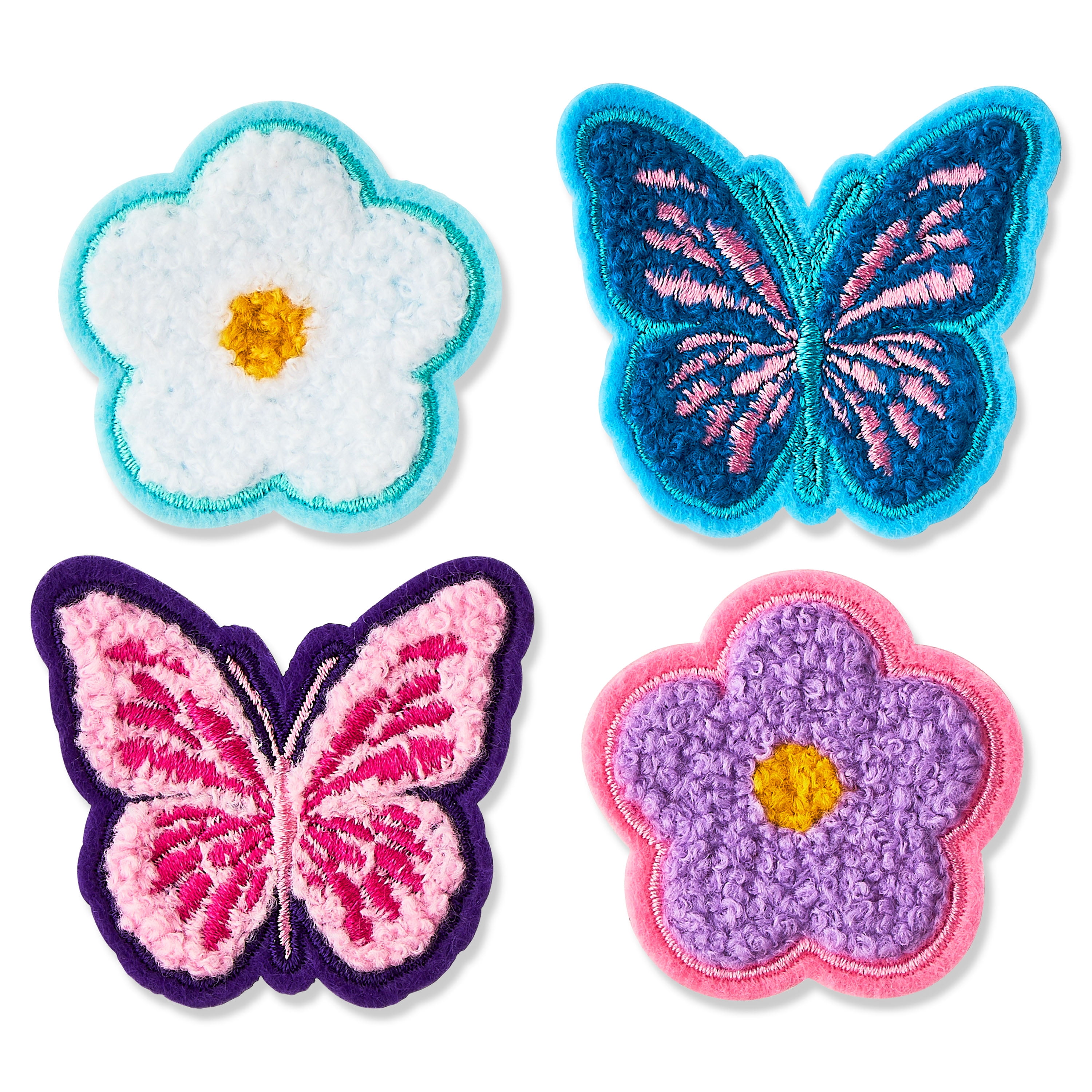 Pen+Gear Chenille Patch Stickers, 4 Count, Butterflies and Flowers, For Backpacks, Lunch Kits and Students