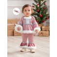 thumbnail image 6 of Spewahor Toddler Baby Girl Christmas Santa Outfits 6 12 18 24 Months 2T 3T 4T Plush Patchwork Round Neck Tops + Elastic Waist Flare Pants, 6 of 9