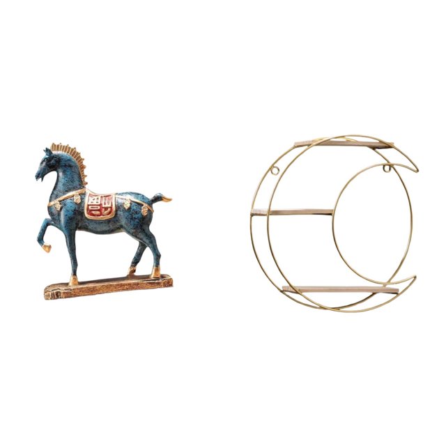 Escultura de caballo de pie para decorar la estantería de la sala de estar con estante de metal para colgar en la pared para exhibir objetos de colecc
