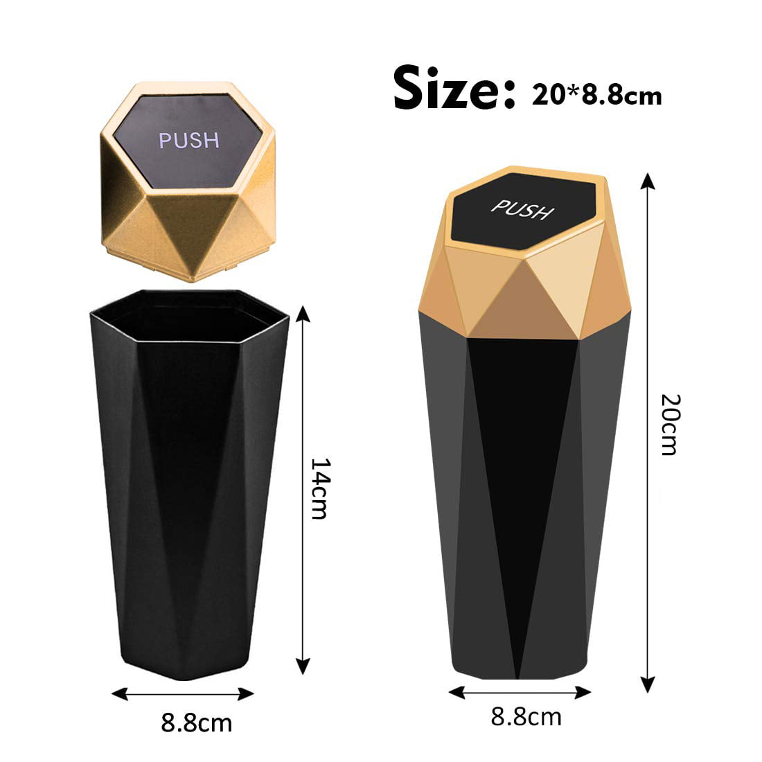 Mini Car Trash Can with Lid, New Car Dustbin Diamond Design, Mini Garbage Bin for Automotive Car, Home, Office, Kitchen, Bedroom 2pcs（Size: 7.8X 3X 3 inch 