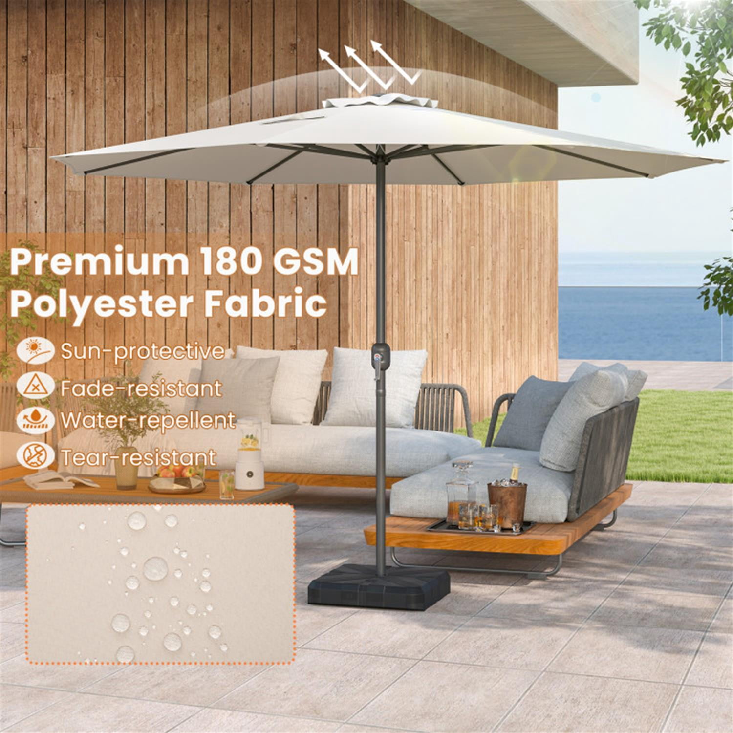 Demi Bonn 12 Feet Outdoor Patio Umbrella with Crank Handle and 8 Sturdy Ribs, Outdoor Table Umbrella, Yard Umbrella, Beige