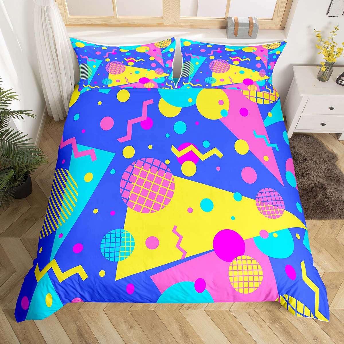 Memphis Duvet Cover Hipster Retro Bedding Set,80s and 90s Hip Hop Funky