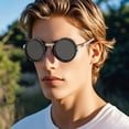 thumbnail image 3 of Adjustable Folding Polarized Sunglasses with Stepless Dimming - Round Frame Eyewear for Men and Women for Driving, Cycling, Fishing, Running, and Summer Outdoor Sports, Silver-B, 5.12 Inch, 3 of 4