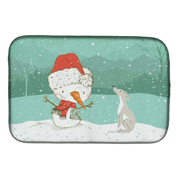 Italian Greyhound Snowman Christmas Dish Drying Mat