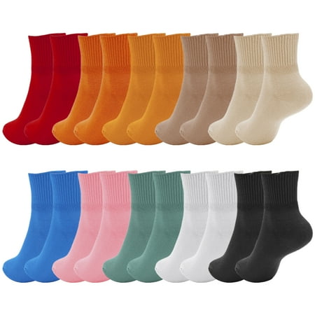 YOMYM 10 Pairs Socks Womens Crew Elastic Ankle Cotton Socks Aesthetic Lightweight Low Cut Gifts for Women
