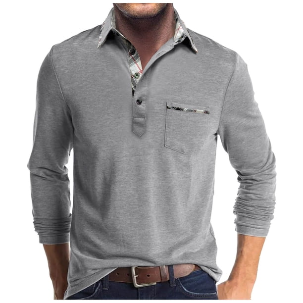Blusa y camisa de manga larga con cuello vuelto para hombre, camisa de otoño invierno con botones y bolsillo, camisa de manga larga con cuello vuelto, camisa de poliéster para hombre