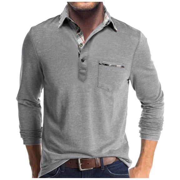 WRKEKC Button Down Shirt Men Pocket Button Notched Collar Fall Winter Layering Long Sleeve Shirt for Men Casual Daily Wear