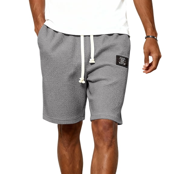 Fabrcox S-4XL Mens Waffle Shorts Drawstring Gym Shorts Men Big and Tall Summer Hiking Going Out Men's Workout Shorts with Pockets