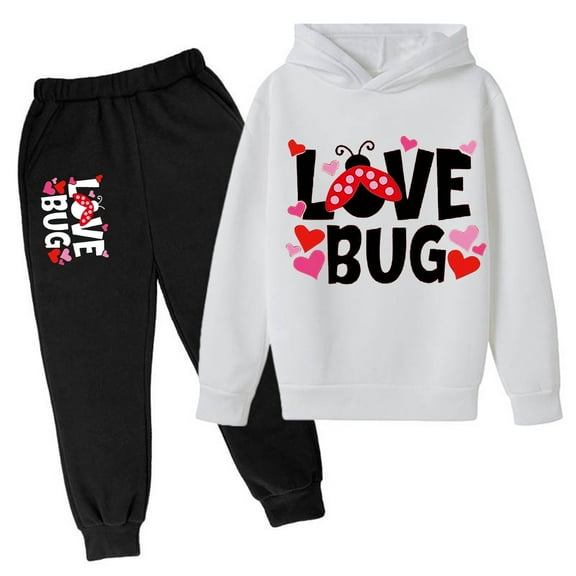 Xijirk Valentines Day Hooded Long Sleeve Suit Printed Pullover and Pants Set Kids Casual Outfit Comfortable Wear,White,11-12 Years