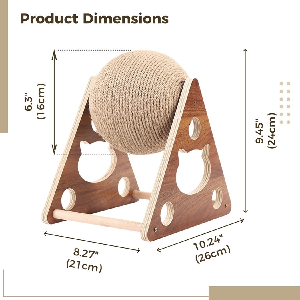 Cat Scratcher Toy, Cat Scratching Ball Toy, Natural Sisal Scratcher Ball, Spinning Cat Ball Toy, Solid Wood Scratching Toy for Cats & Kittens, Indoor Interactive Pet Toy